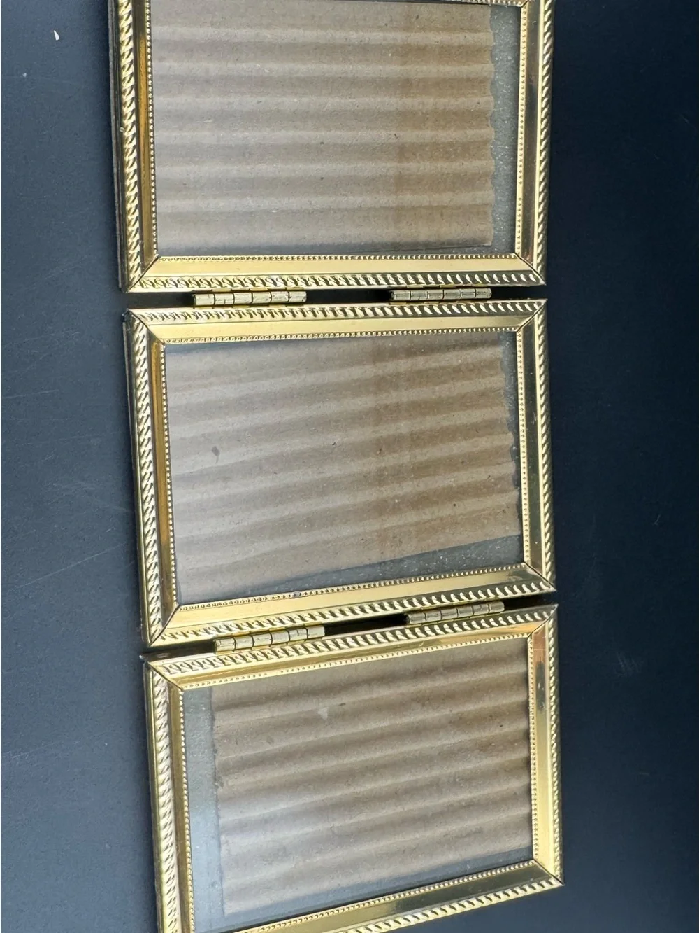 Gold Toned Tri Fold Picture Frame With Elegant Detail